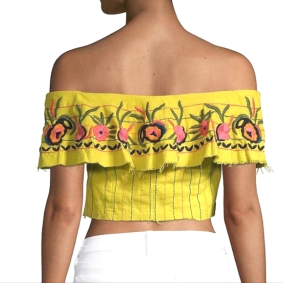 Red Carter Revolve Alta Bright‎ Yellow Embroidered Crop Top - Picture 6 of 12